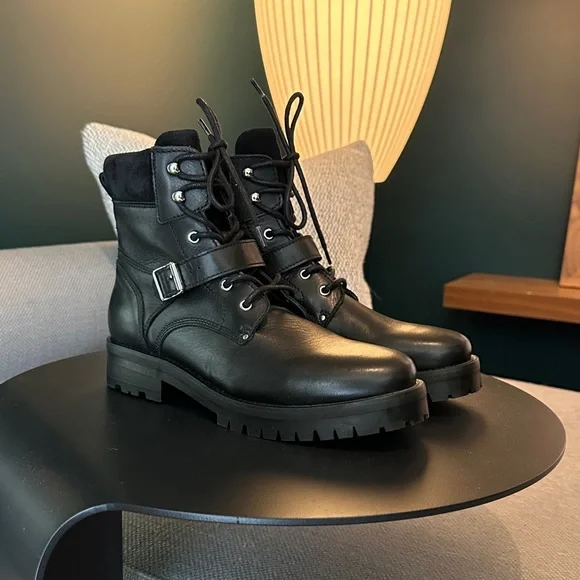 All Saints Black Combat & Moto Boots - Picture 1 of 4